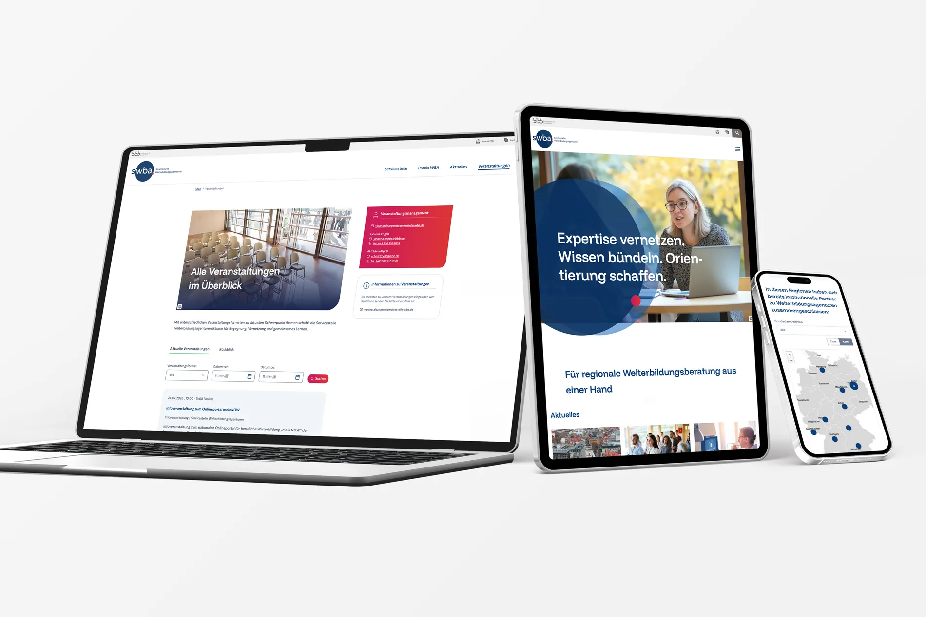 Servicestelle Weiterbildungsagenturen (SWBA) – TYPO3-Website und Corporate Design, Referenzprojekt der eyeworkers GmbH